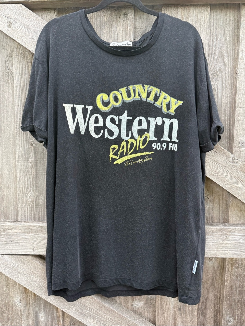 The Laundry Room Country Western Radio Oversized Tee Black NWOT Small